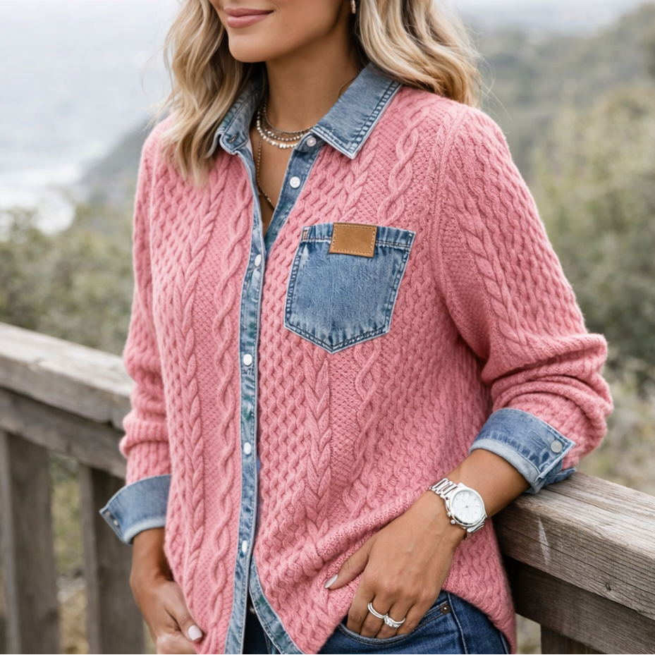 LUMÉRA™ טופ נשים פאטצ’וורק עם פרטי ג’ינס