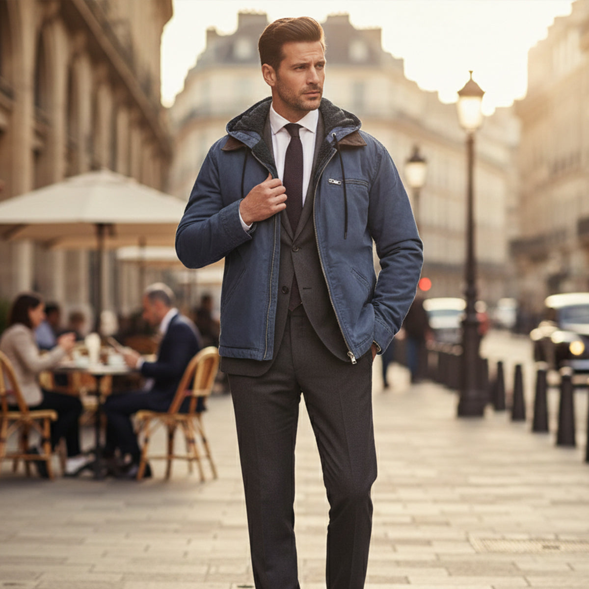 Altierié™ ז'קט חורפי מודרני לגברים עם כובע וריפוד חם