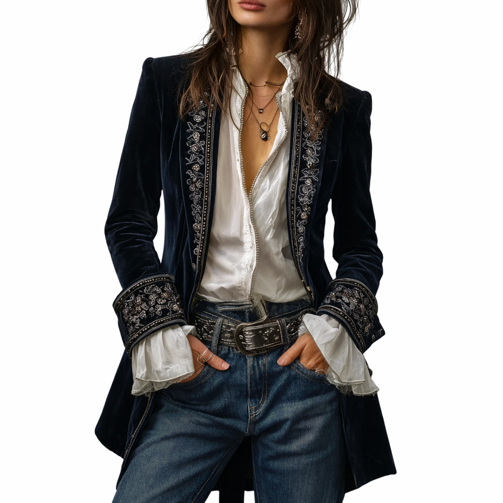 Sable & Oro™ ג’קט מחויט בקטיפה עם רקמה מפוארת