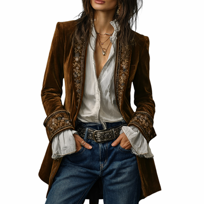 Sable & Oro™ ג’קט מחויט בקטיפה עם רקמה מפוארת