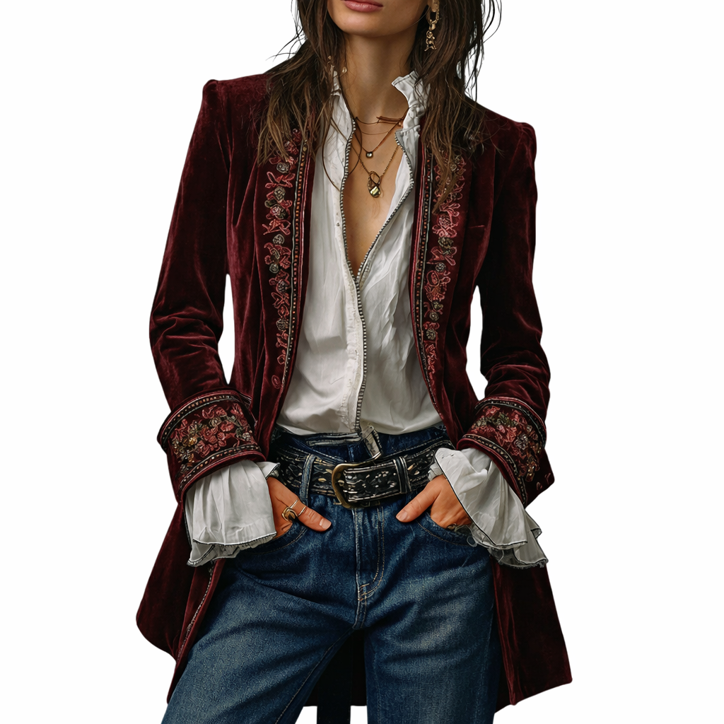 Sable & Oro™ ג’קט מחויט בקטיפה עם רקמה מפוארת