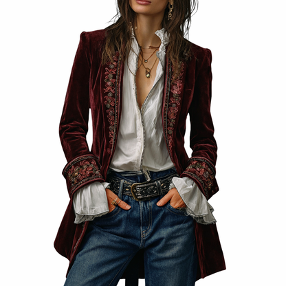 Sable & Oro™ ג’קט מחויט בקטיפה עם רקמה מפוארת