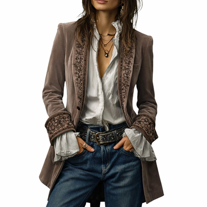 Sable & Oro™ ג’קט מחויט בקטיפה עם רקמה מפוארת