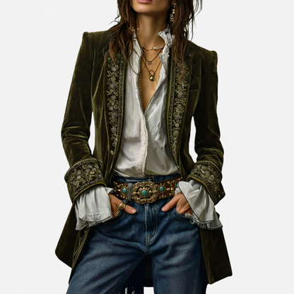 Sable & Oro™ ג’קט מחויט בקטיפה עם רקמה מפוארת