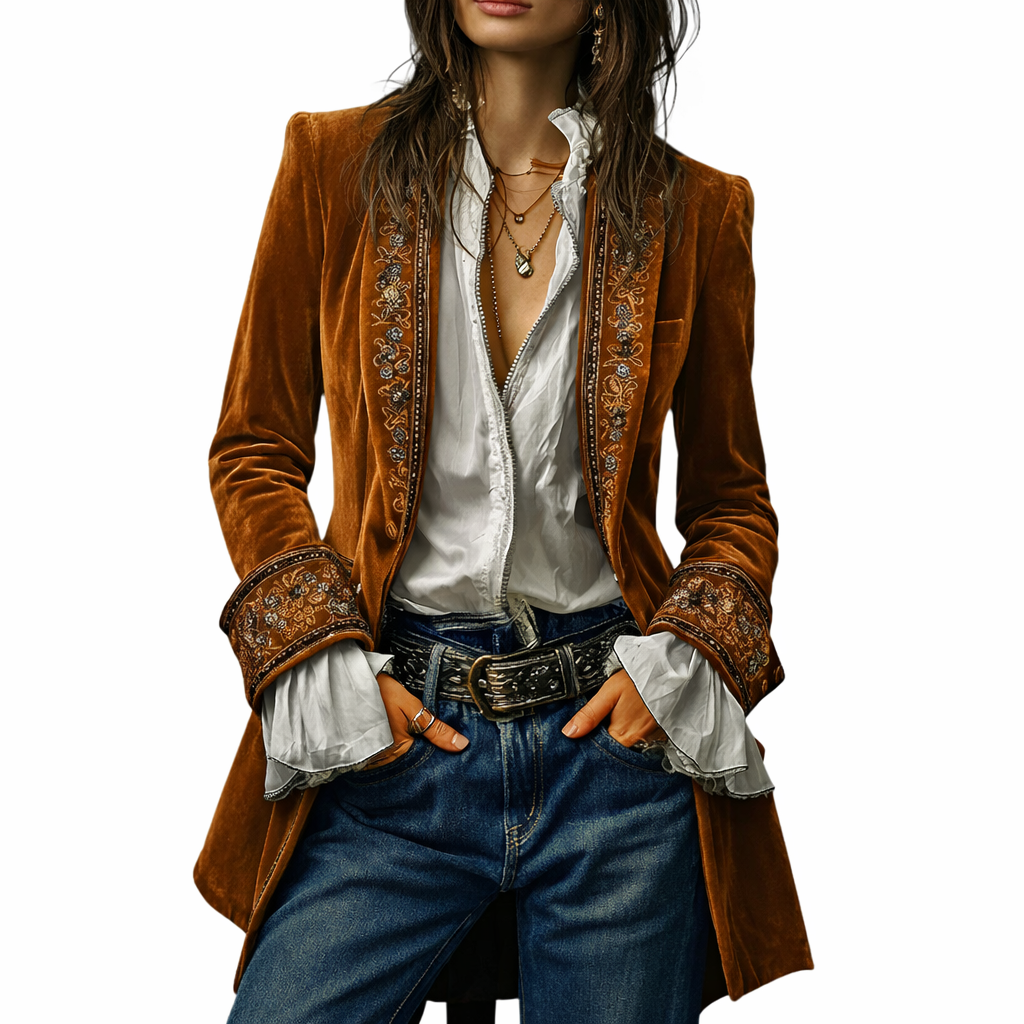 Sable & Oro™ ג’קט מחויט בקטיפה עם רקמה מפוארת