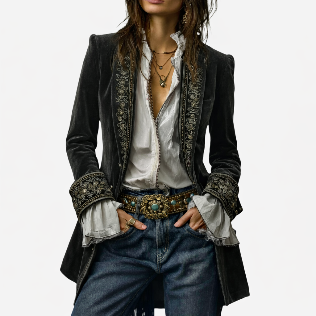 Sable & Oro™ ג’קט מחויט בקטיפה עם רקמה מפוארת