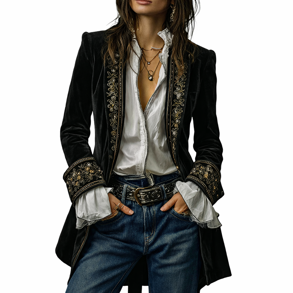 Sable & Oro™ ג’קט מחויט בקטיפה עם רקמה מפוארת