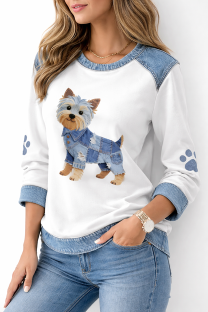 Barkette™ חולצה בדנימ-טקסטורה עם הדפסת כלב