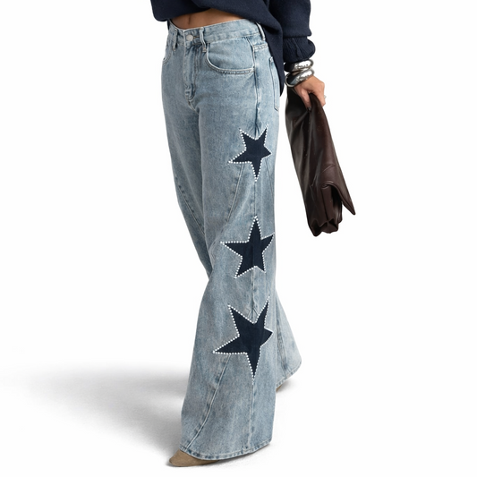Solmira™ ג'ינס ישרים עם כוכבים בסגנון מודרני לנשים