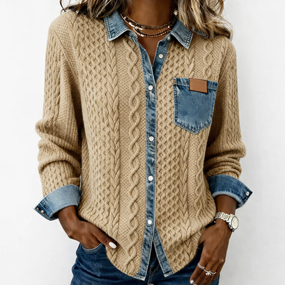 LUMÉRA™ טופ נשים פאטצ’וורק עם פרטי ג’ינס