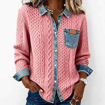 LUMÉRA™ טופ נשים פאטצ’וורק עם פרטי ג’ינס