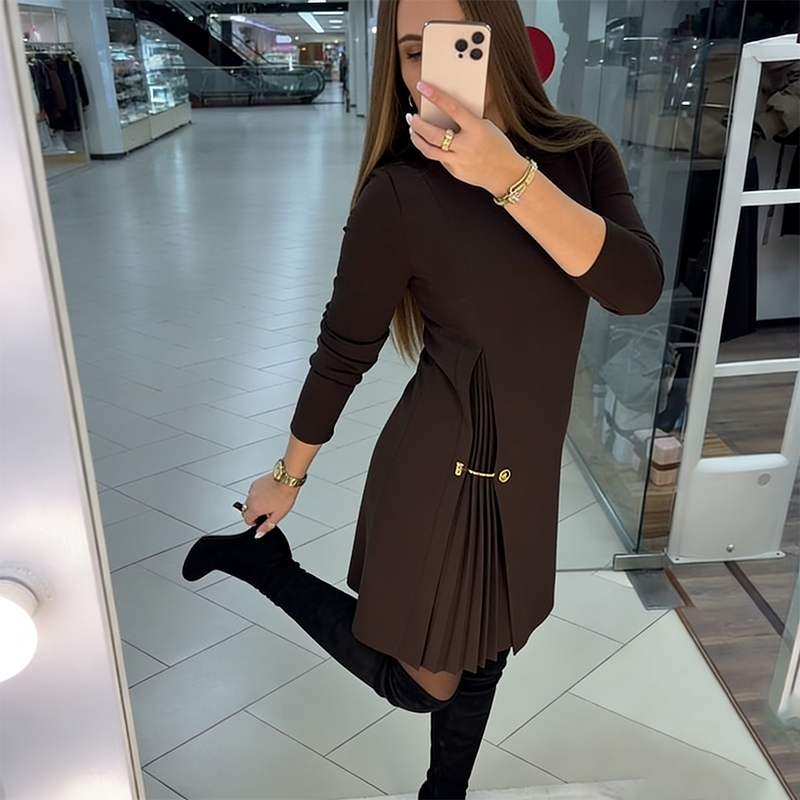 Avelune™ שמלת נשים קלאסית עם פאנלים מקופלים אלגנטיים