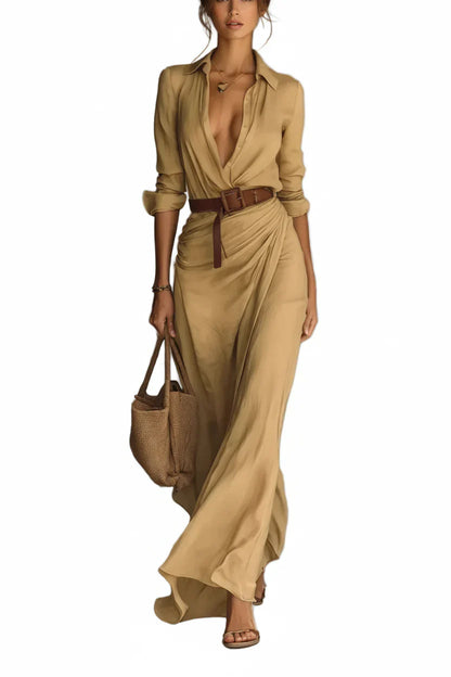 Auvéra™ שמלת מקסי רב-תכליתית עם שרוולים ארוכים למראה אלגנטי