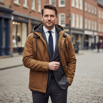 Altierié™ ז'קט חורפי מודרני לגברים עם כובע וריפוד חם